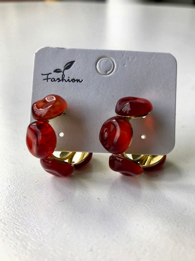 Gold Detaylı Halka Bordo  Küpe